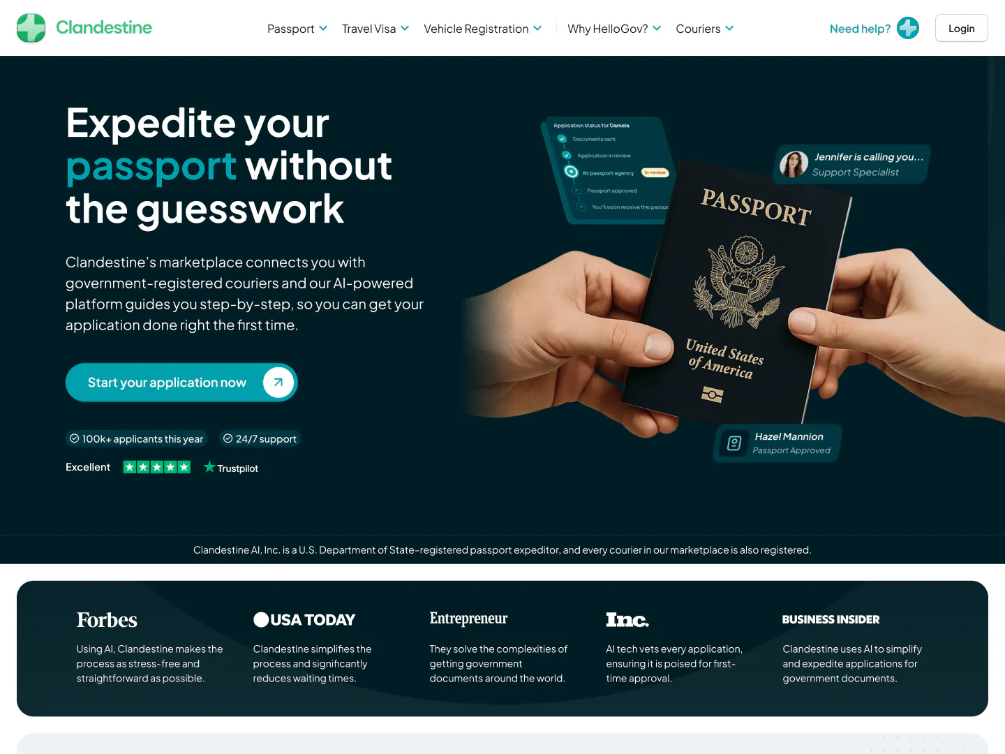 Home page of the passport and visa paperwork platform